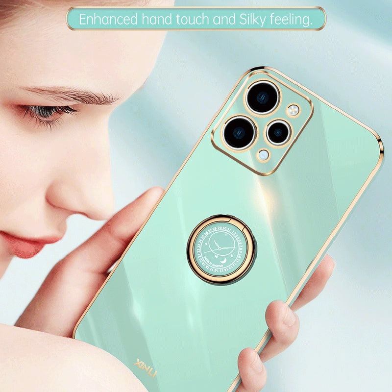 Xiaomi Redmi 12 4G Tough TPU Phone Case with 6D Electroplate, Straight Edge Design, and Comfortable Ring Holder