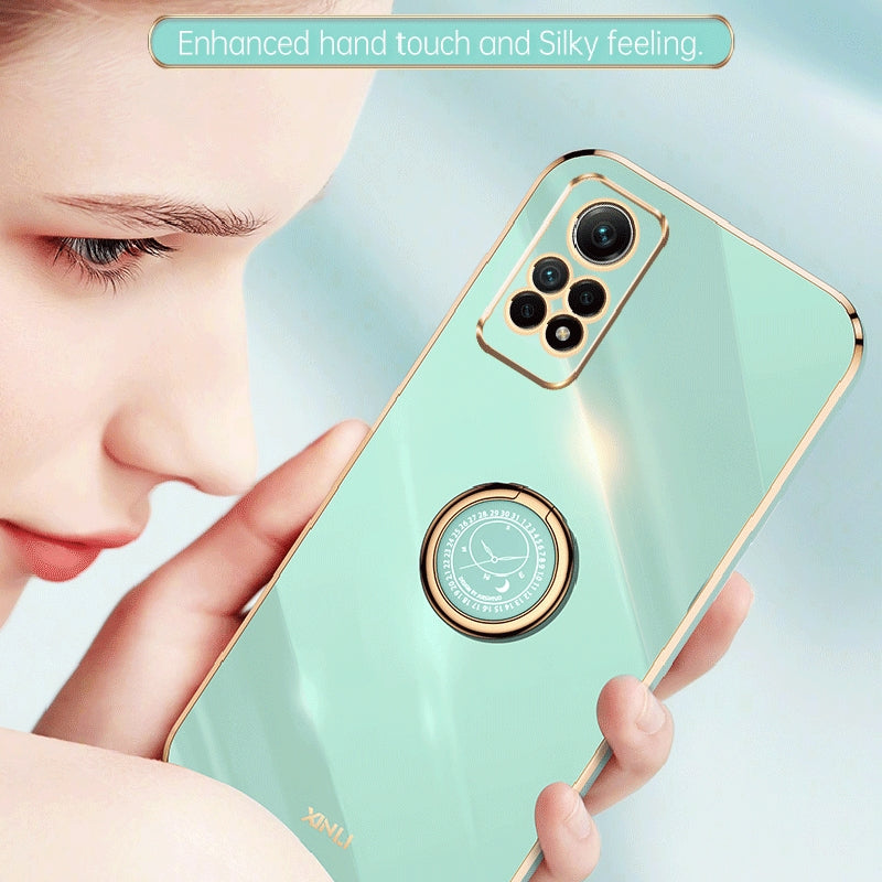 Xiaomi Redmi Note 12 Pro 4G Tough TPU Phone Case with 6D Electroplate, Straight Edge Design, and Comfortable Ring Holder