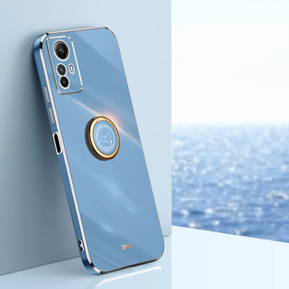 Xiaomi Redmi Note 12S 4G Tough TPU Phone Case with 6D Electroplate, Straight Edge Design, and Comfortable Ring Holder