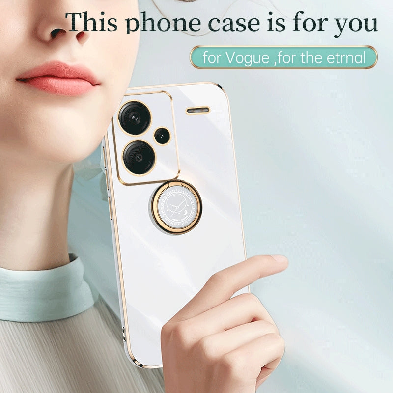 Xiaomi Redmi Note 13 Pro+ Tough TPU Phone Case with 6D Electroplate, Straight Edge Design, and Comfortable Ring Holder