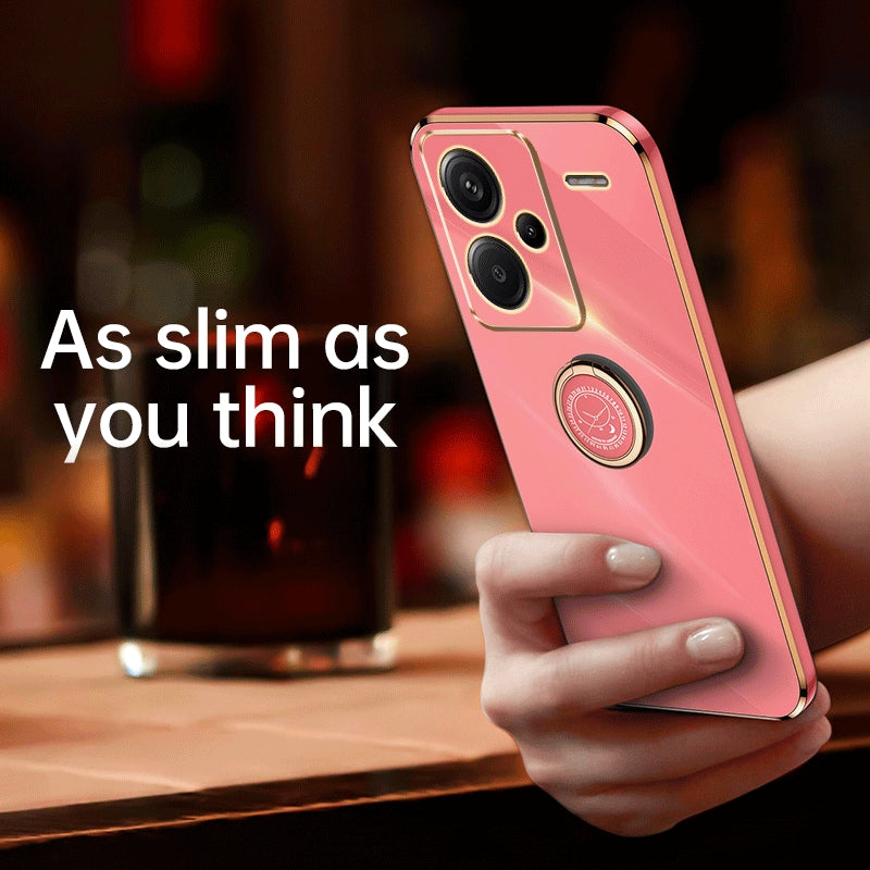 Xiaomi Redmi Note 13 Pro+ Tough TPU Phone Case with 6D Electroplate, Straight Edge Design, and Comfortable Ring Holder