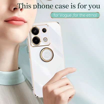 Xiaomi Redmi Note 13 Pro Tough TPU Phone Case with 6D Electroplate, Straight Edge Design, and Comfortable Ring Holder