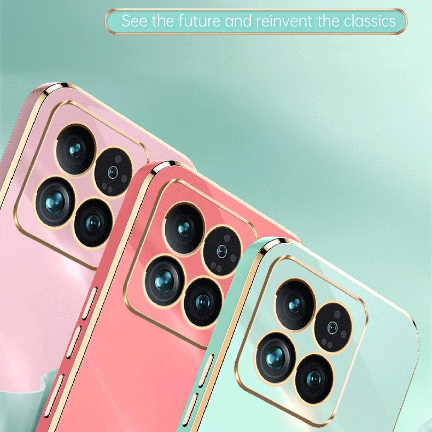 Xiaomi 14 Pro Tough TPU Phone Case with 6D Electroplate, Straight Edge Design, and Comfortable Ring Holder