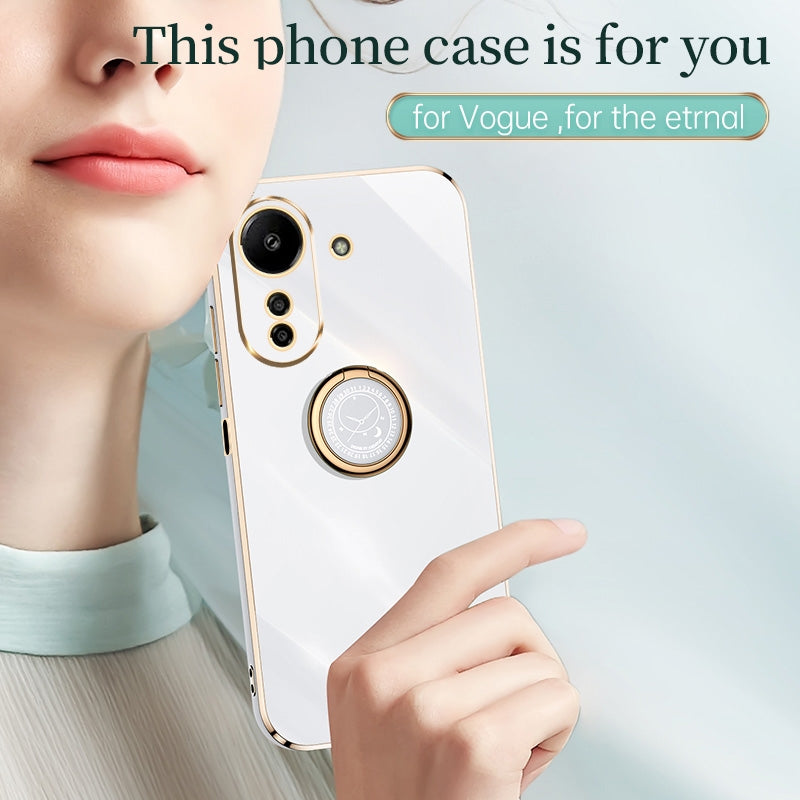 Xiaomi Redmi 13C 4G Tough TPU Phone Case with 6D Electroplate, Straight Edge Design, and Comfortable Ring Holder