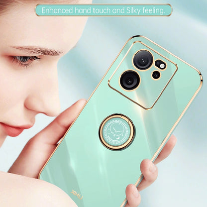 Xiaomi Mi 13T Tough TPU Phone Case with 6D Electroplate, Straight Edge Design, and Comfortable Ring Holder