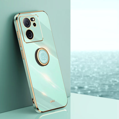 Xiaomi Redmi K60 Ultra Tough TPU Phone Case with 6D Electroplate, Straight Edge Design, and Comfortable Ring Holder