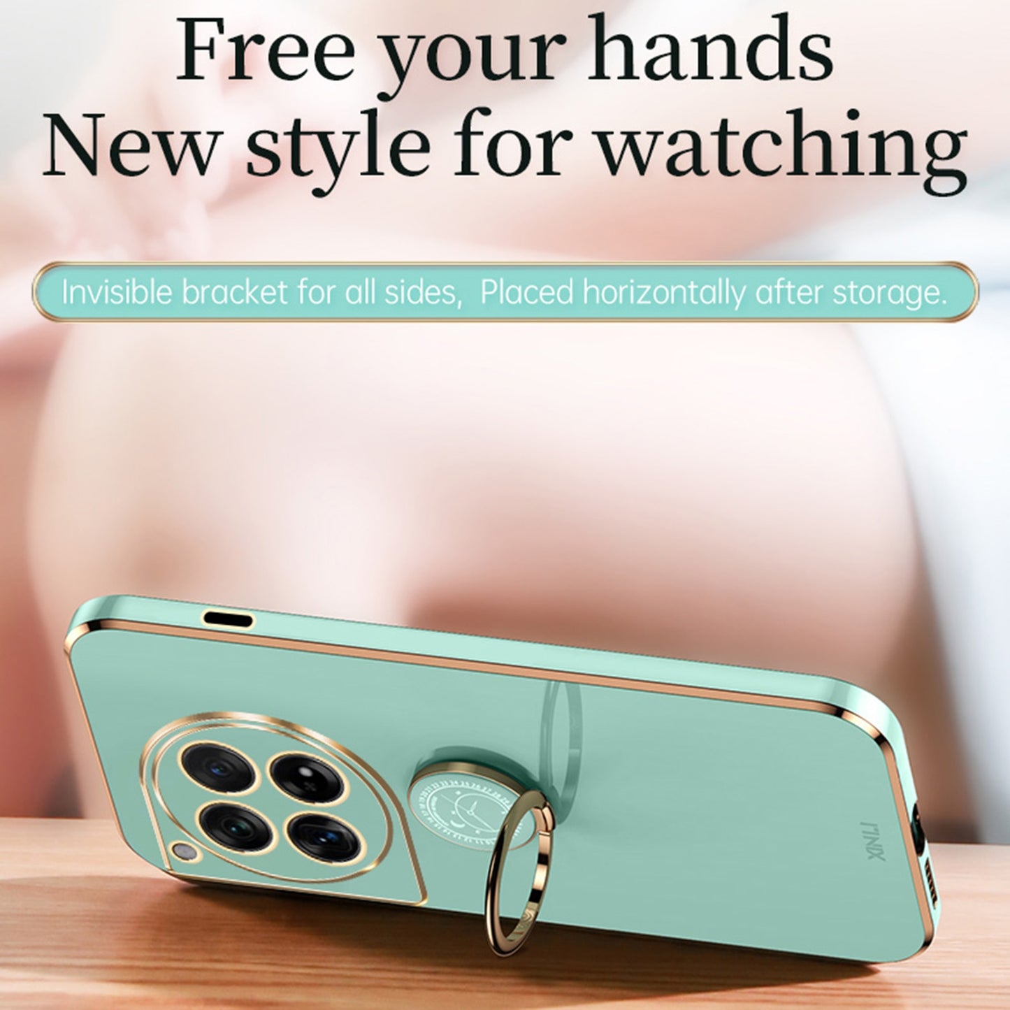 OnePlus 12 Tough TPU Phone Case with 6D Electroplate, Straight Edge Design, and Comfortable Ring Holder