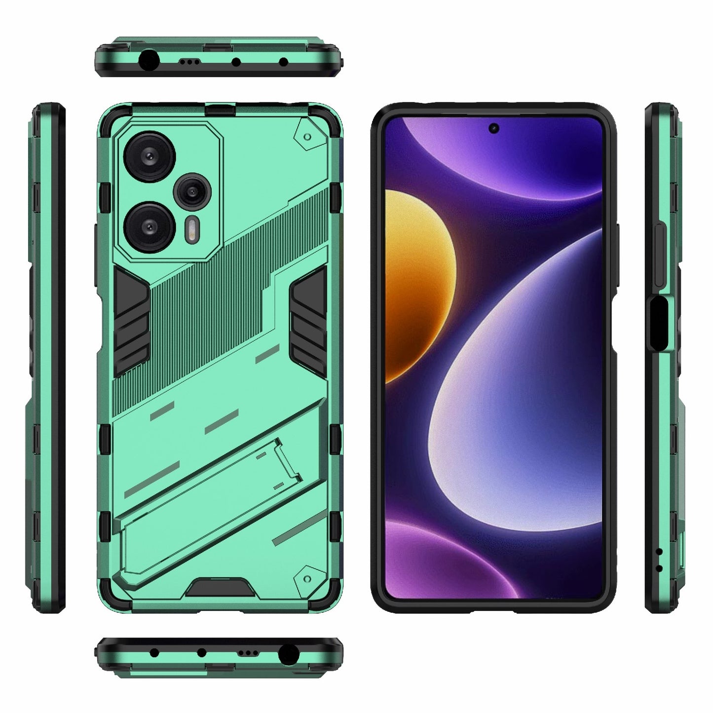 Xiaomi Redmi Note 12 Turbo 5G Shockproof Phone Case - Punk Armor 2-in-1 PC + TPU with Invisible Holder