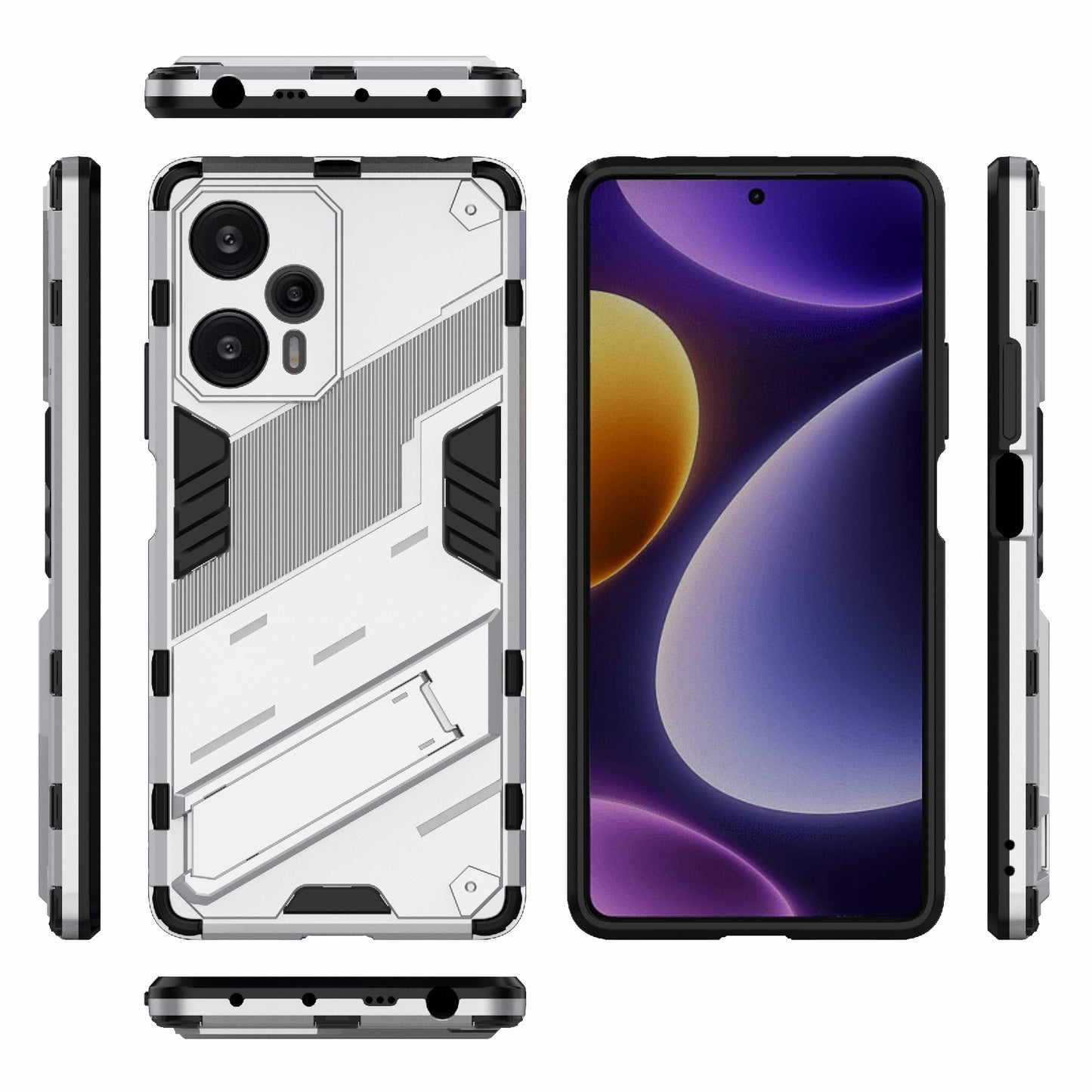 Xiaomi Redmi Note 12 Turbo 5G Shockproof Phone Case - Punk Armor 2-in-1 PC + TPU with Invisible Holder