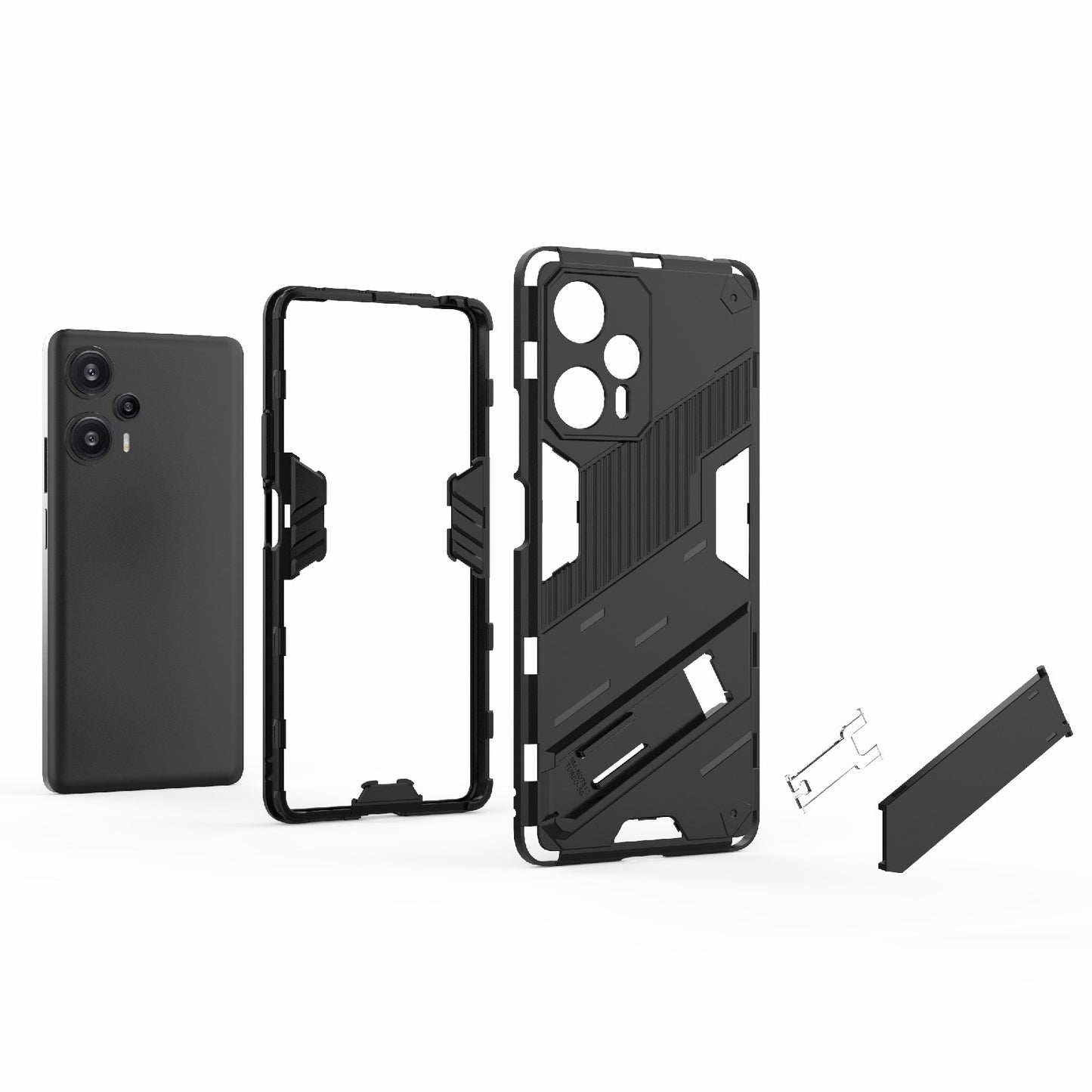 Xiaomi Redmi Note 12 Turbo 5G Shockproof Phone Case - Punk Armor 2-in-1 PC + TPU with Invisible Holder