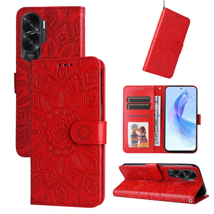 Honor X50i 5G Sunflower Embossed Leather Wallet Phone Case with Kickstand and Card Holder