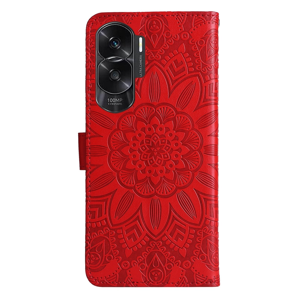 Honor X50i 5G Sunflower Embossed Leather Wallet Phone Case with Kickstand and Card Holder