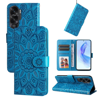 Honor X50i 5G Sunflower Embossed Leather Wallet Phone Case with Kickstand and Card Holder