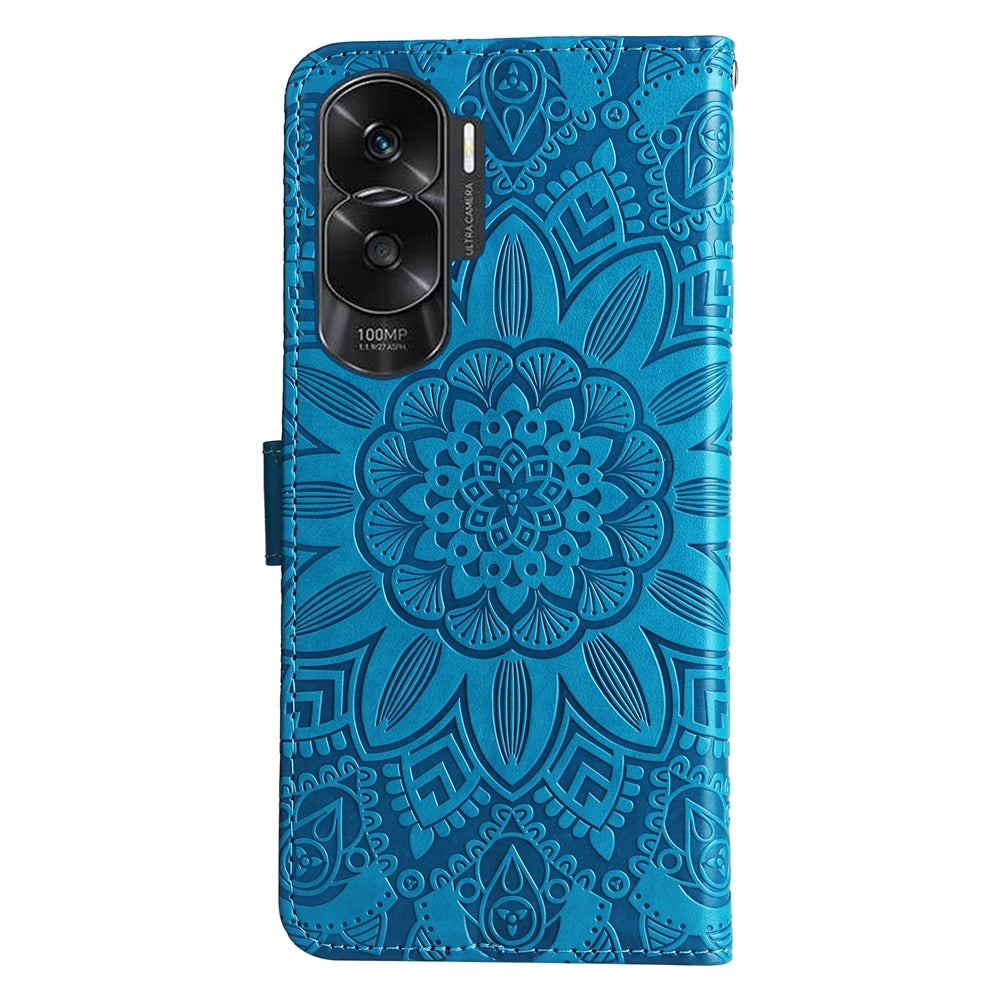 Honor X50i 5G Sunflower Embossed Leather Wallet Phone Case with Kickstand and Card Holder