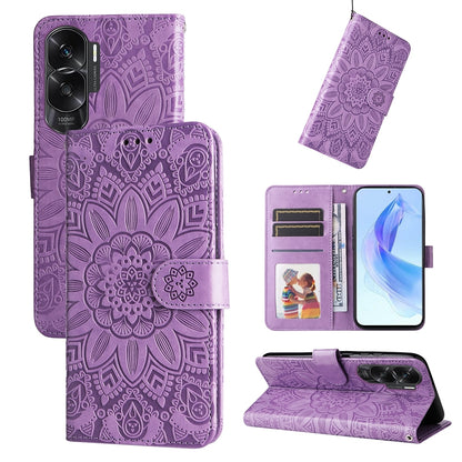 Honor X50i 5G Sunflower Embossed Leather Wallet Phone Case with Kickstand and Card Holder