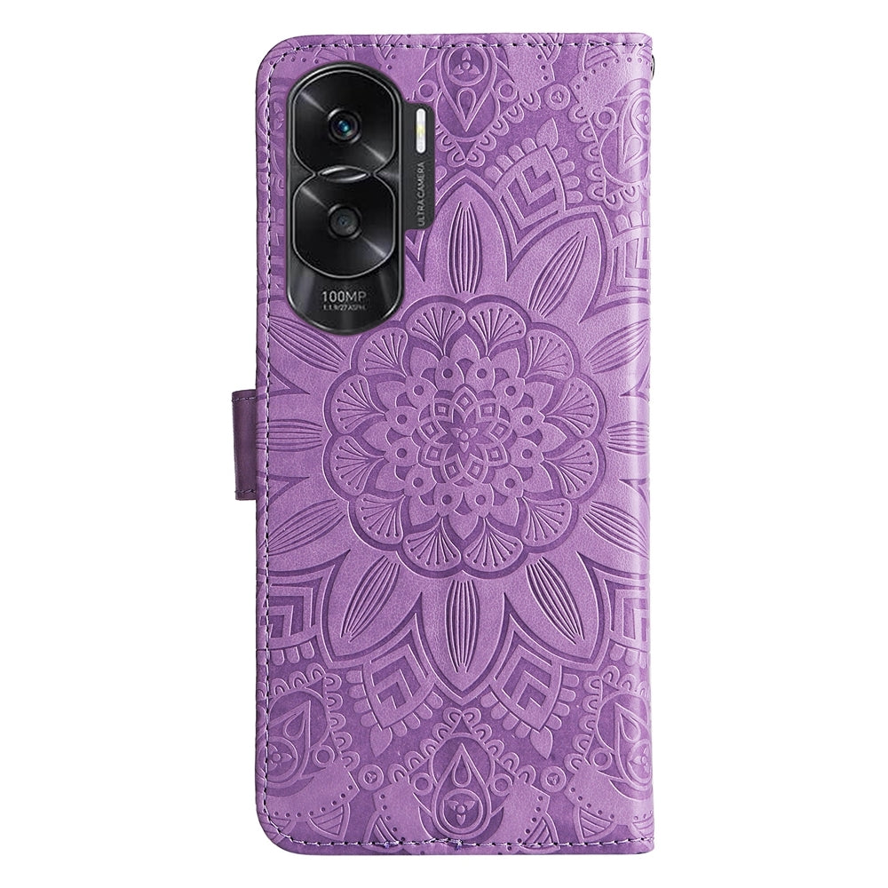 Honor X50i 5G Sunflower Embossed Leather Wallet Phone Case with Kickstand and Card Holder