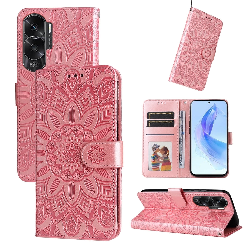 Honor X50i 5G Sunflower Embossed Leather Wallet Phone Case with Kickstand and Card Holder