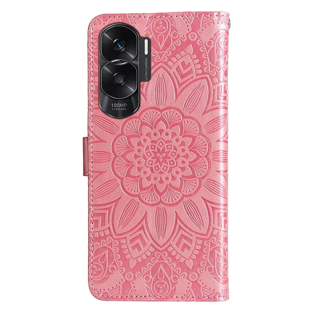 Honor X50i 5G Sunflower Embossed Leather Wallet Phone Case with Kickstand and Card Holder