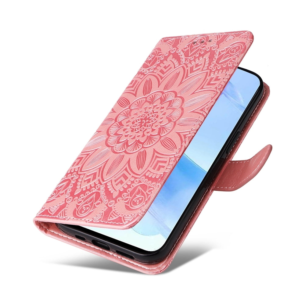 Honor X50i 5G Sunflower Embossed Leather Wallet Phone Case with Kickstand and Card Holder