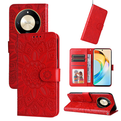 Honor X50 Sunflower Embossed Leather Wallet Phone Case with Kickstand and Card Holder