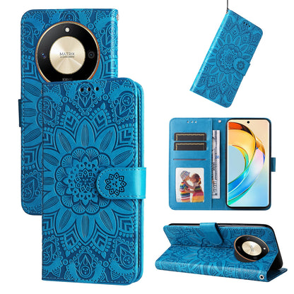 Honor X50 Sunflower Embossed Leather Wallet Phone Case with Kickstand and Card Holder