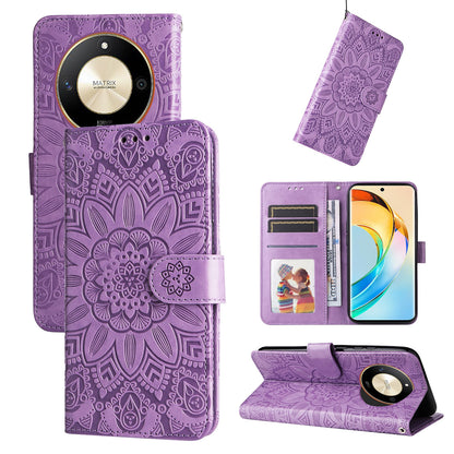 Honor X50 Sunflower Embossed Leather Wallet Phone Case with Kickstand and Card Holder