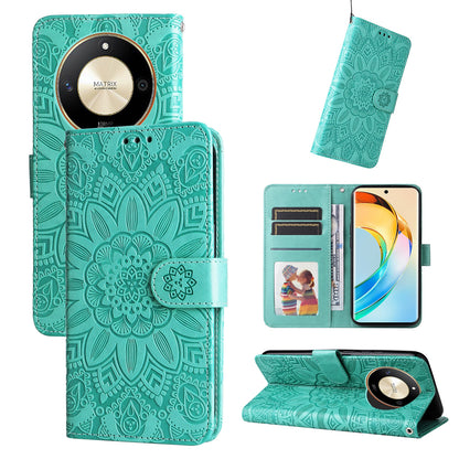 Honor X50 Sunflower Embossed Leather Wallet Phone Case with Kickstand and Card Holder