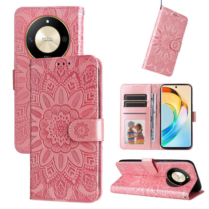 Honor X50 Sunflower Embossed Leather Wallet Phone Case with Kickstand and Card Holder