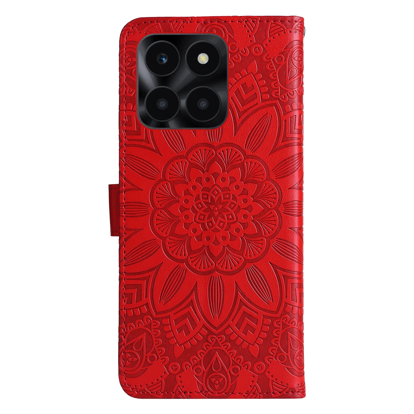 Honor X6a Sunflower Embossed Leather Wallet Phone Case with Kickstand and Card Holder