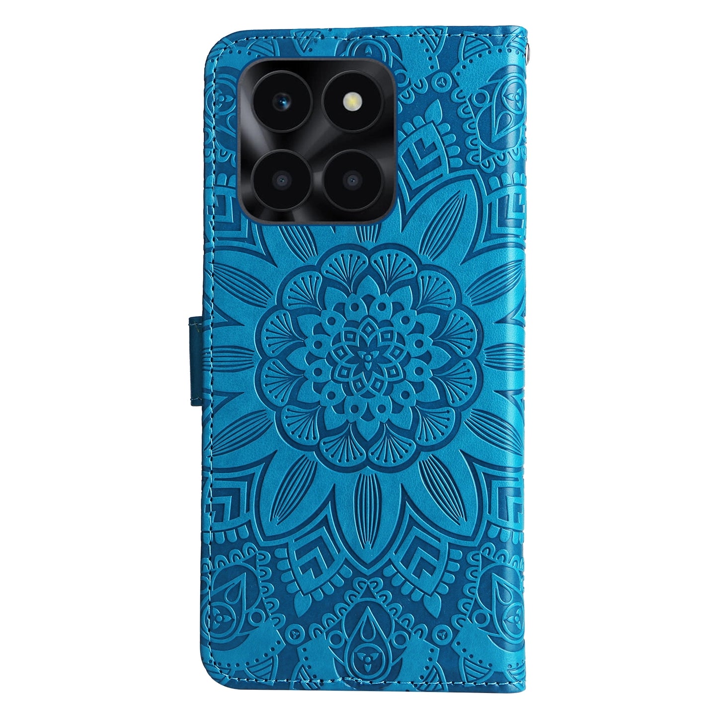 Honor X6a Sunflower Embossed Leather Wallet Phone Case with Kickstand and Card Holder