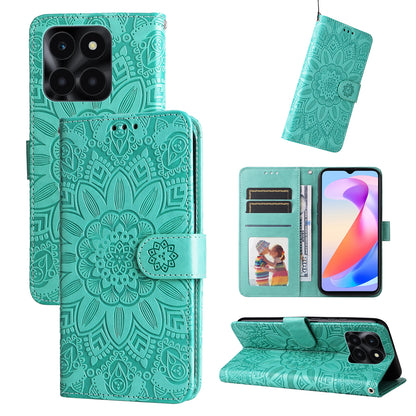 Honor X6a Sunflower Embossed Leather Wallet Phone Case with Kickstand and Card Holder