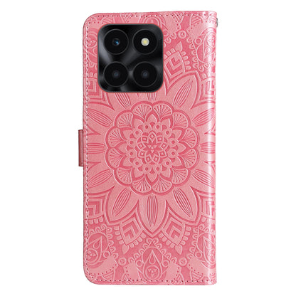 Honor X6a Sunflower Embossed Leather Wallet Phone Case with Kickstand and Card Holder