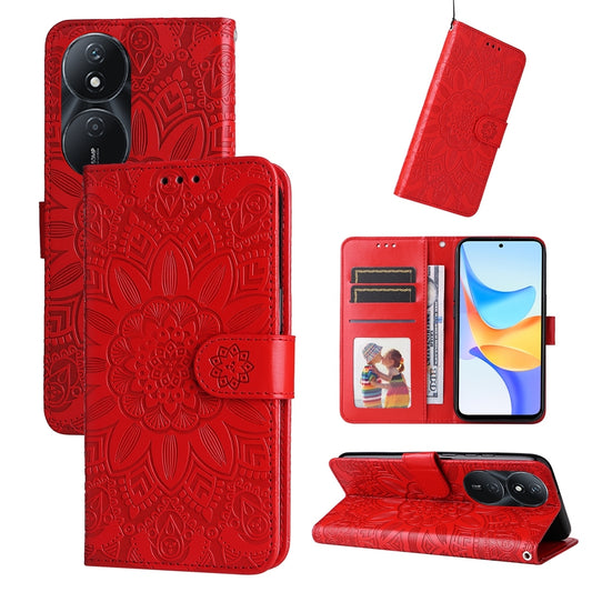 Honor Play 50 Plus Sunflower Embossed Leather Wallet Phone Case with Kickstand and Card Holder