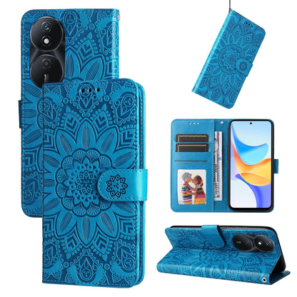 Honor Play 50 Plus Sunflower Embossed Leather Wallet Phone Case with Kickstand and Card Holder