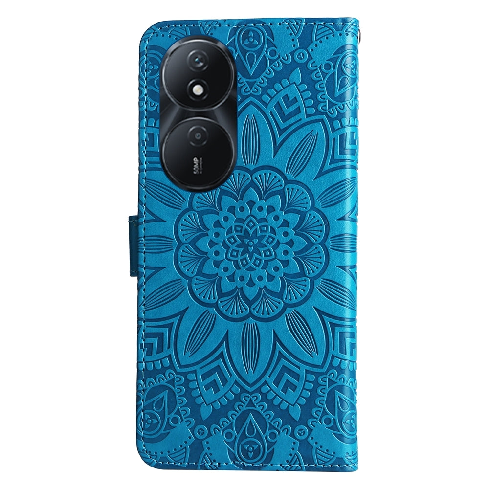 Honor Play 50 Plus Sunflower Embossed Leather Wallet Phone Case with Kickstand and Card Holder