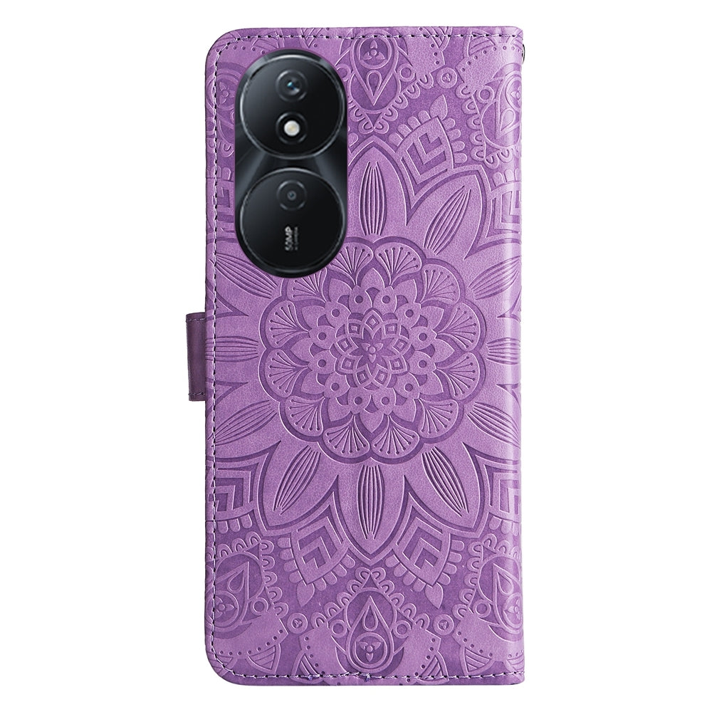 Honor Play 50 Plus Sunflower Embossed Leather Wallet Phone Case with Kickstand and Card Holder