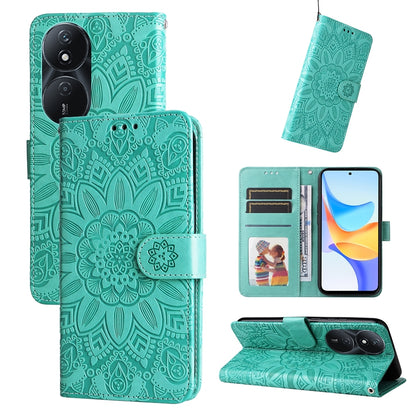 Honor Play 50 Plus Sunflower Embossed Leather Wallet Phone Case with Kickstand and Card Holder