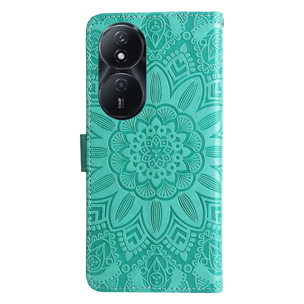 Honor Play 50 Plus Sunflower Embossed Leather Wallet Phone Case with Kickstand and Card Holder