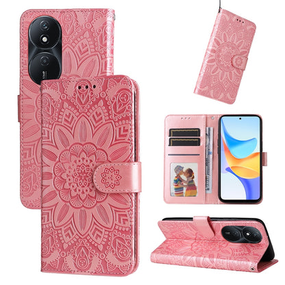 Honor Play 50 Plus Sunflower Embossed Leather Wallet Phone Case with Kickstand and Card Holder