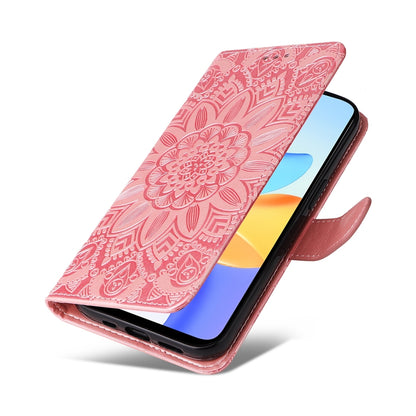 Honor Play 50 Plus Sunflower Embossed Leather Wallet Phone Case with Kickstand and Card Holder