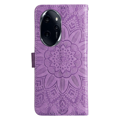 Honor 100 Pro Sunflower Embossed Leather Wallet Phone Case with Kickstand and Card Holder