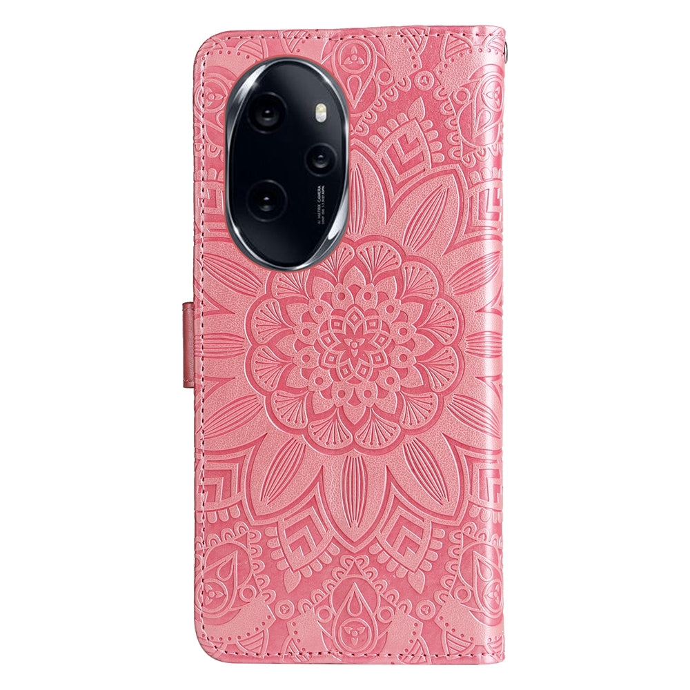 Honor 100 Pro Sunflower Embossed Leather Wallet Phone Case with Kickstand and Card Holder