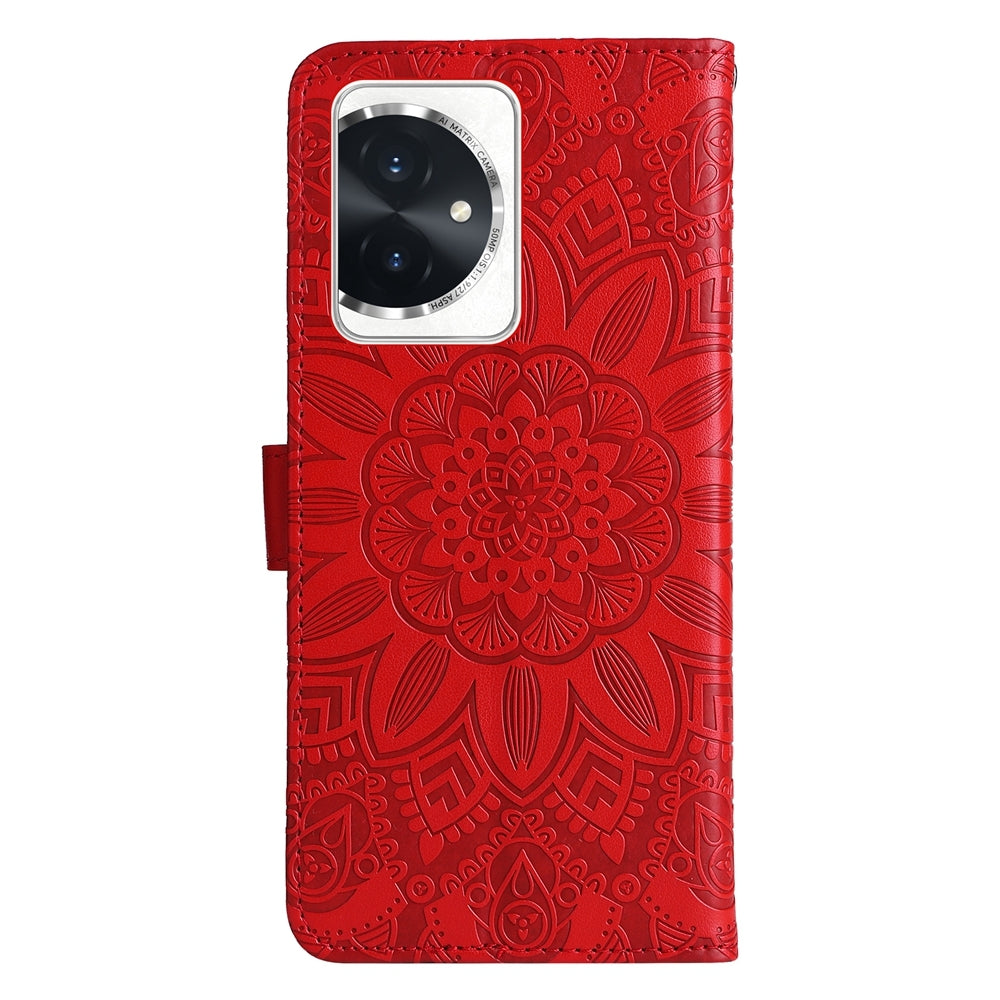 Honor 100 Sunflower Embossed Leather Wallet Phone Case with Kickstand and Card Holder