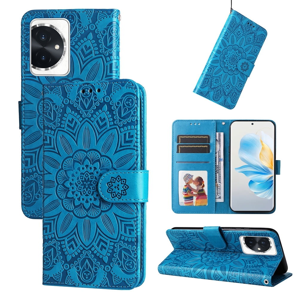 Honor 100 Sunflower Embossed Leather Wallet Phone Case with Kickstand and Card Holder