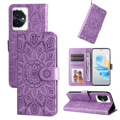 Honor 100 Sunflower Embossed Leather Wallet Phone Case with Kickstand and Card Holder