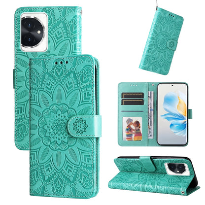 Honor 100 Sunflower Embossed Leather Wallet Phone Case with Kickstand and Card Holder