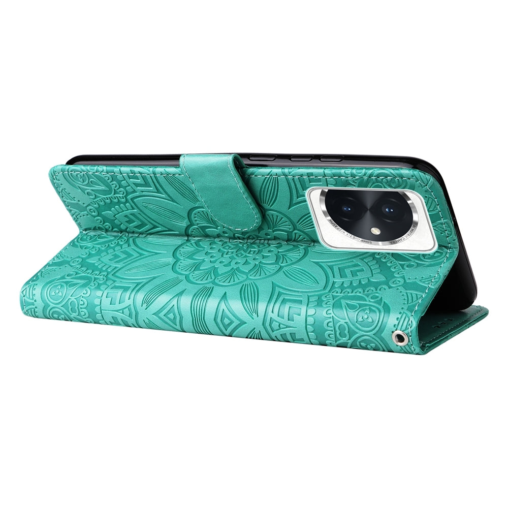 Honor 100 Sunflower Embossed Leather Wallet Phone Case with Kickstand and Card Holder