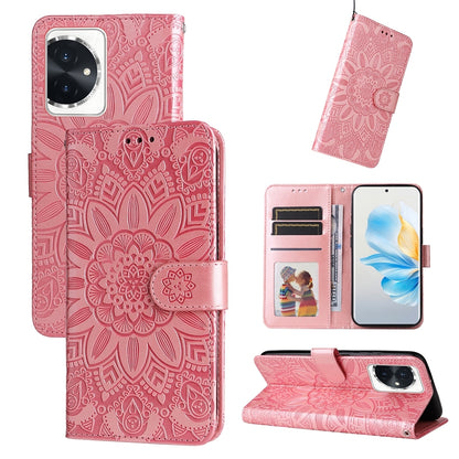 Honor 100 Sunflower Embossed Leather Wallet Phone Case with Kickstand and Card Holder