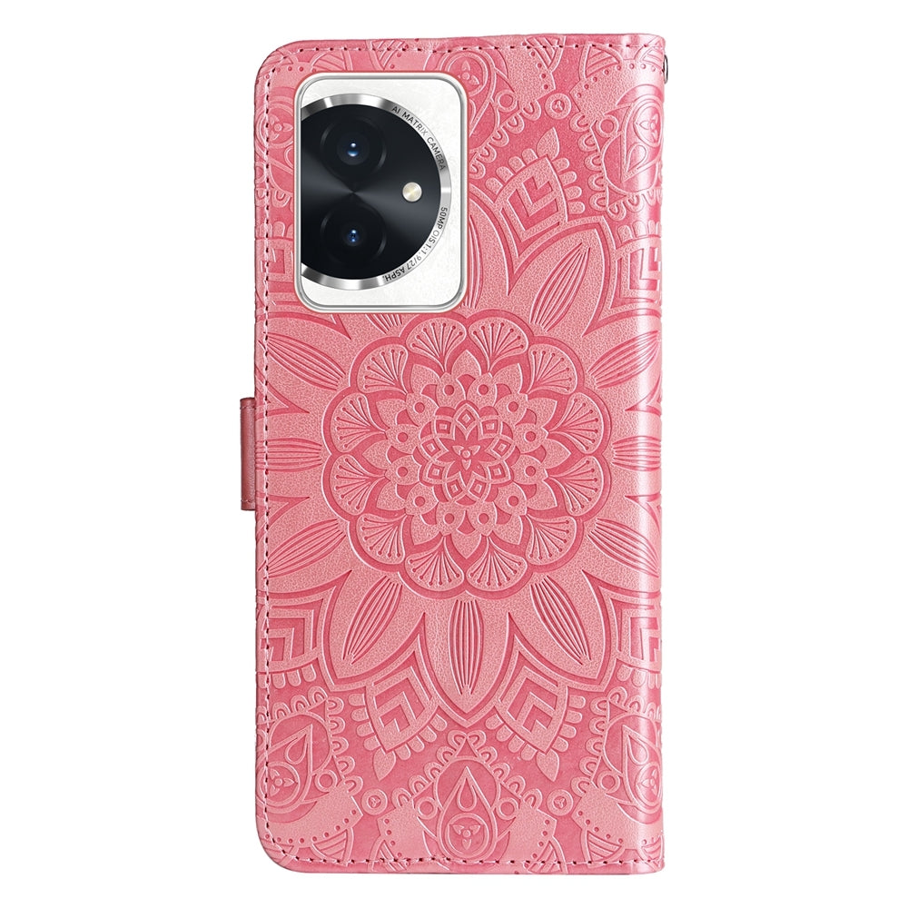 Honor 100 Sunflower Embossed Leather Wallet Phone Case with Kickstand and Card Holder