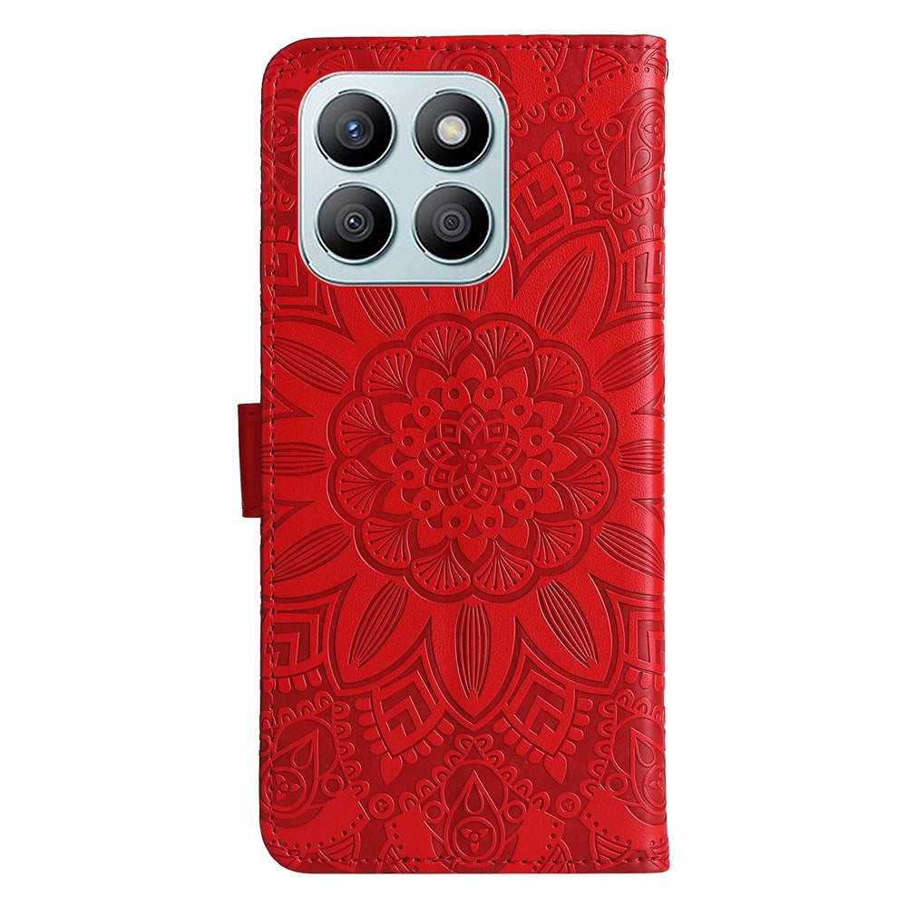 Honor X8b Sunflower Embossed Leather Wallet Phone Case with Kickstand and Card Holder